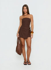 Rynara Strapless Beaded Mini Dress Chocolate