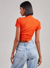 Short Sleeve Gathered Keyhole Ribbed Top