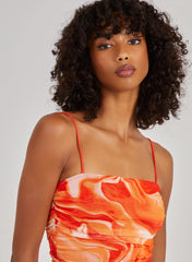 Mesh Marble Ruched Cami Strap Bodysuit