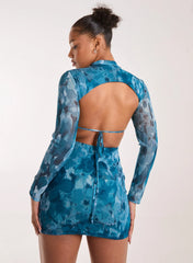 Graphic Floral High Neck Dress