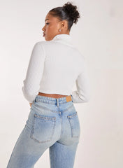 Ribbed Roll Neck Jumper With Cut Out Detail