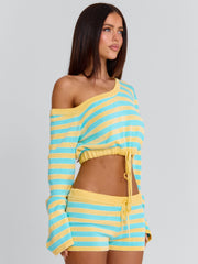 HATTIE SHORTS BLUE AND YELLOW STRIPE
