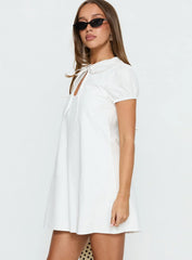 You've Got Mail Lace Trim Keyhole Mini Dress White