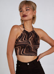 Halter Neck Marble Print Top