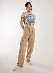Racer Washed Printed Long Sleeve Top