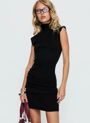 Ortensia Turtleneck Ruched Mini Dress Black
