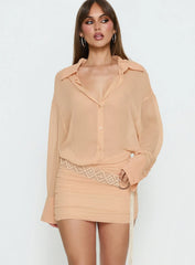 Moonrising Long Sleeve Sheer Blouson Mini Dress Soft Orange