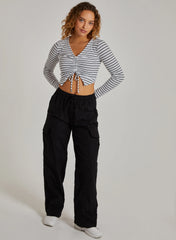 Striped Tie Front Ribbed Crop Top