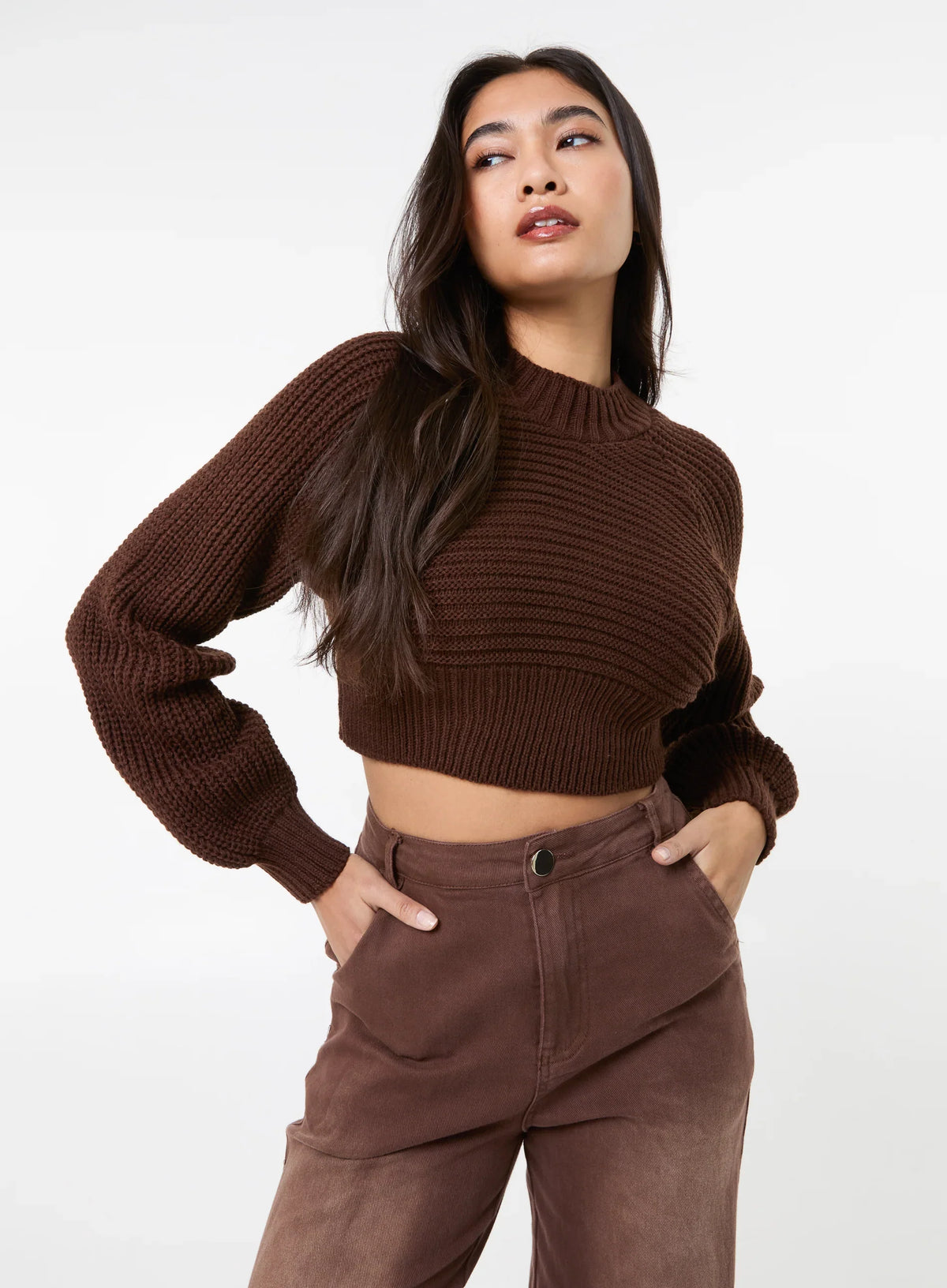 High Neck Knitted Crop Jumper