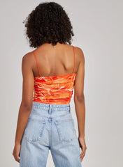 Mesh Marble Ruched Cami Strap Bodysuit