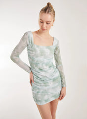 Soft Smudge Print Long Sleeve Mini Dress