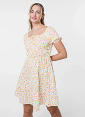 Ditsy Puff Sleeve Tiered Mini Dress