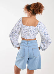 Long Sleeve Cropped Milkmaid Top