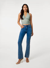 Ruched Side Halter Top In Polka Dot
