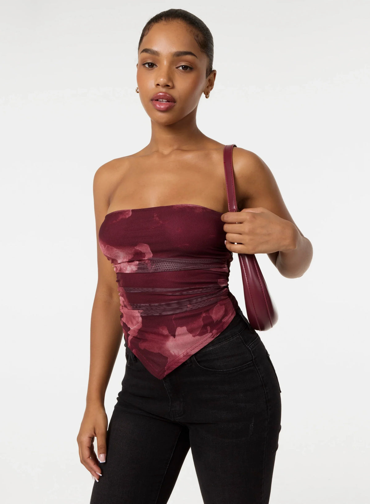 Smoke Print Ruched Bandeau Top