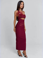 LUNABELLE MIDI DRESS BURGUNDY