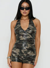 Hot Take Sequin Halter Top Camo