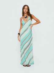 Esmira Halter Maxi Dress Blue Stripe