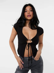 Cap Sleeve Keyhole Crop Top