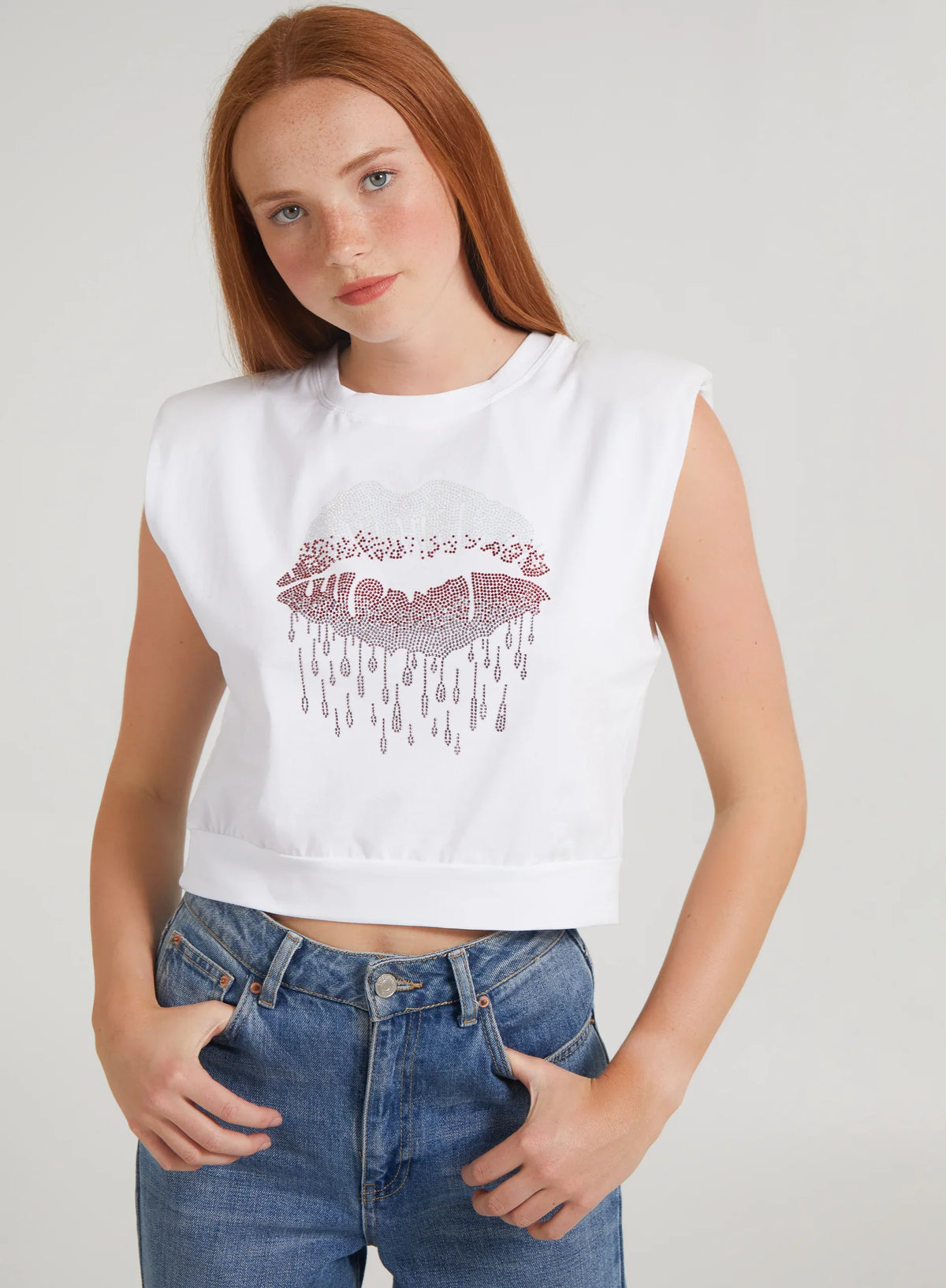 Diamante Lips Sleeveless Top