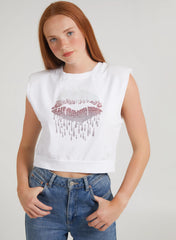 Diamante Lips Sleeveless Top