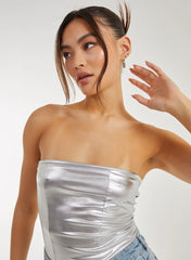Silver Metallic PU Corset Top