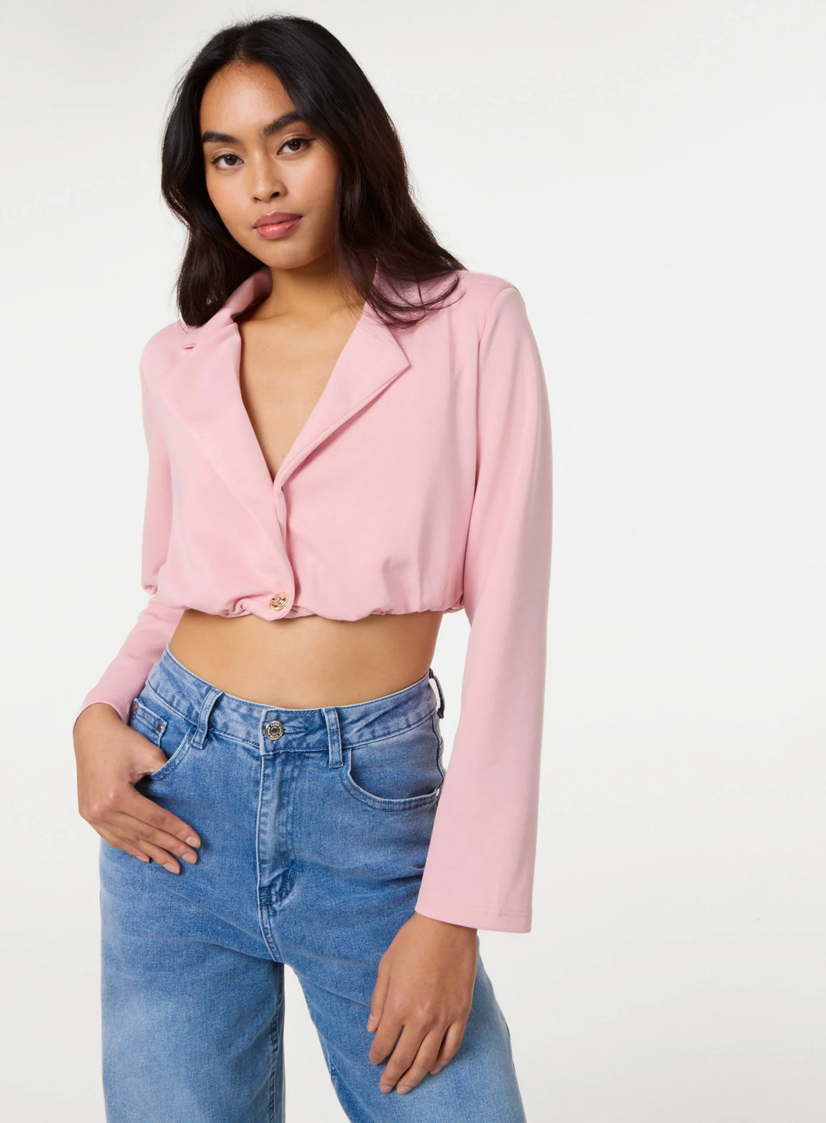 Crop One Button Puffball Blazer Jacket