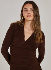 V Neck Slinky Long Sleeve Dress