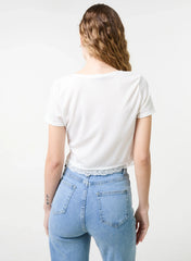 Ribbed Lace Tie Front Top