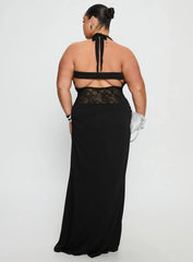 Adalyne Lace Halter Maxi Dress Black Curve