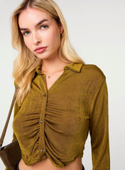 Ruched Slinky Cropped Shirt