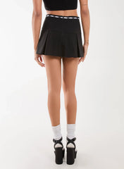 Bengaline Bow Detail Pleated Mini Skirt