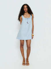 Barbel Square Neck Tie Detail Mini Dress Blue