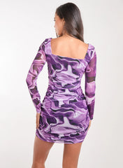 Mesh Marble Long Sleeve Mini Dress