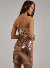 Cowl Neck Sequin Mini Dress
