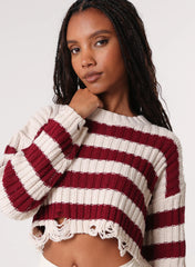 Distressed Striped Crop Knit Jumper