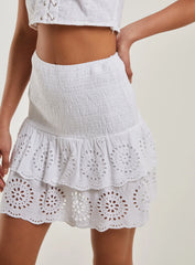Shirred Broderie Ruffle Mini Skirt