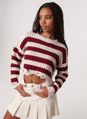Distressed Striped Crop Knit Jumper