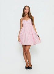 Elisabef Halter Mini Dress Pink Stripe
