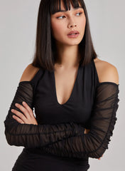 Ruched Mesh Halterneck Top