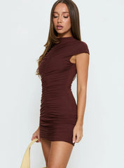 Arika Ruched Mini Dress Dark Brown