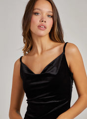 Cowl Neck Mini Dress With Split