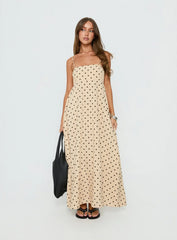 Triniti Square Neck Maxi Dress Cream Polka Dot