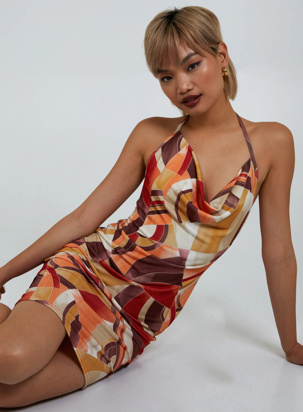 Abstract Print Slinky Mini Dress