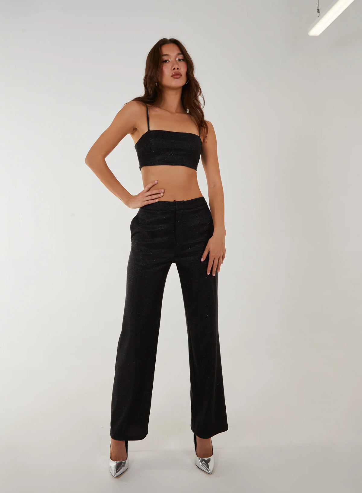 Metallic Straight Leg Trousers