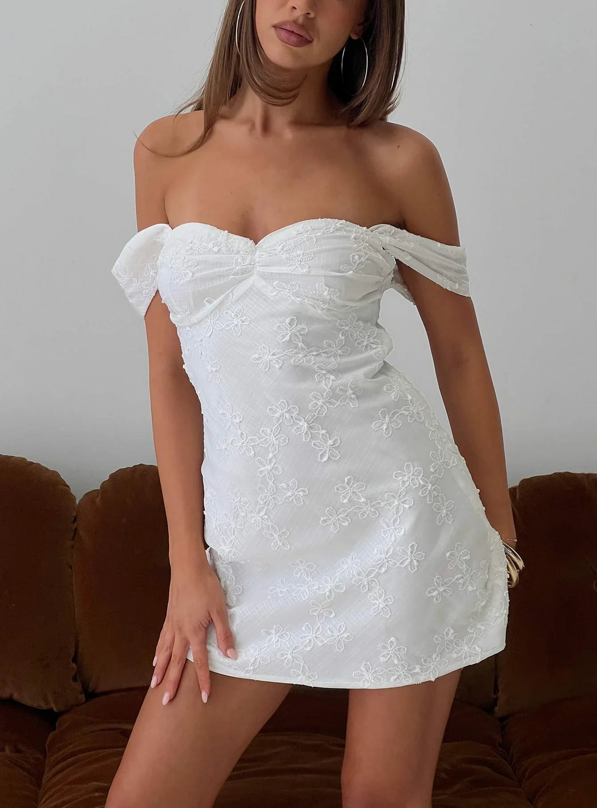 Rozerie Off Shoulder Mini Dress White