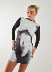 Graphic Silhouette Long Sleeve Dress
