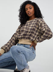 Oversized Cropped Check Sweatshirt