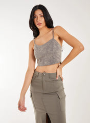 Stone Washed Stretch Crop Top