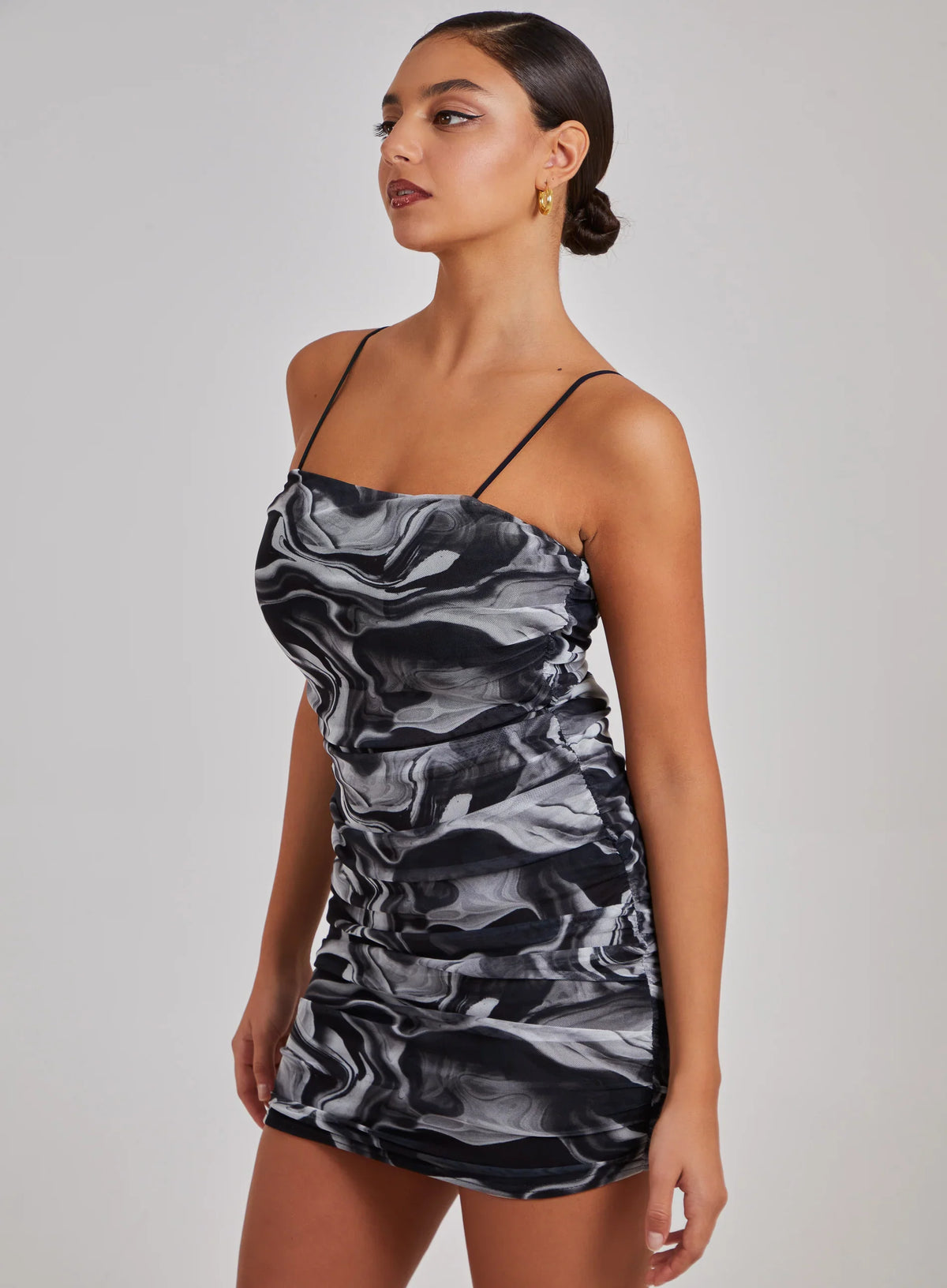 Mesh Marble Ruched Cami Mini Dress